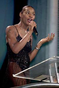 The acceptance speech - Sonique collects the award for best British solo artist 2001.